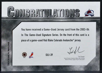 2003-04 ITG Used Signature Series Jerseys Rob Blake GUJ-39 Avalanche Jersey 1168