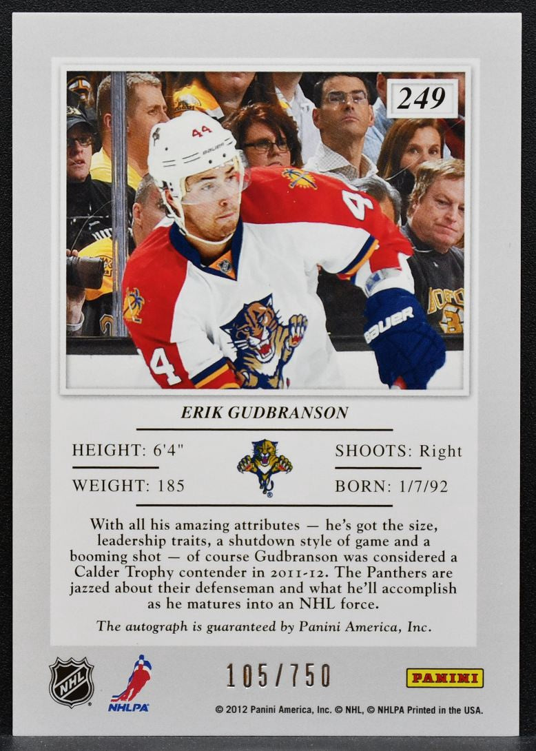 2011-12 Panini Elite Rookie Autographs Erik Gudbranson RC Auto 105/750 0628