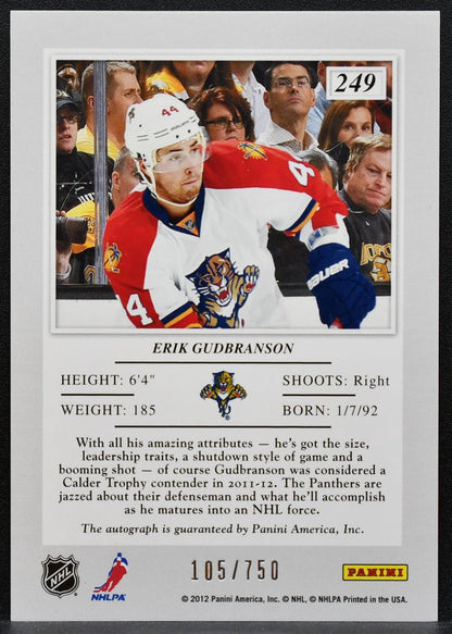 2011-12 Panini Elite Rookie Autographs Erik Gudbranson RC Auto 105/750 0628