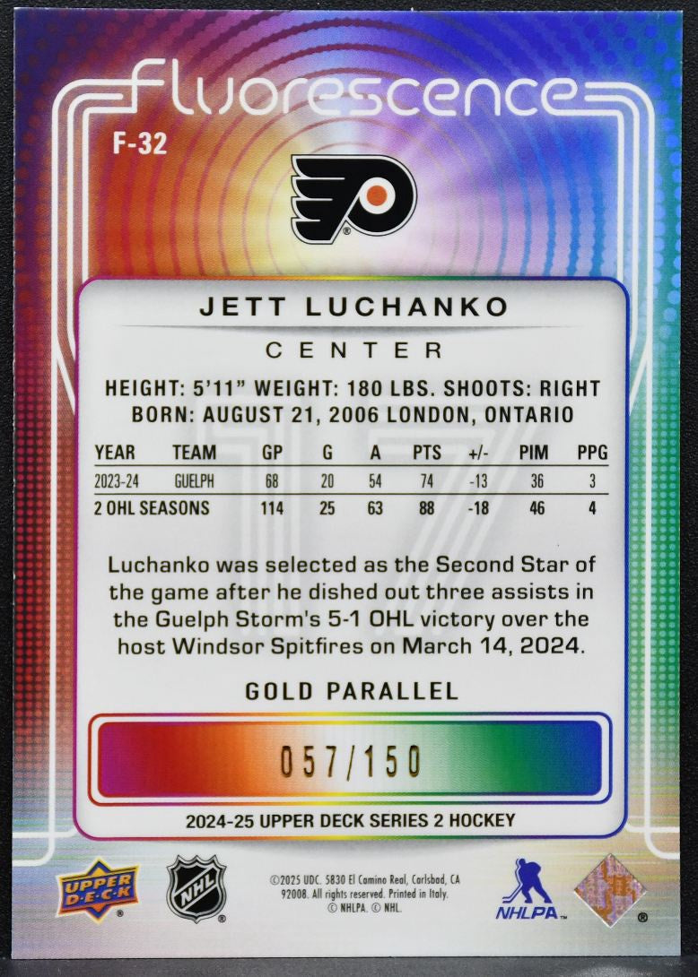 2024-25 UD Series 2 Fluorescence Gold Jett Luchanko Flyers RC 057/150 5572
