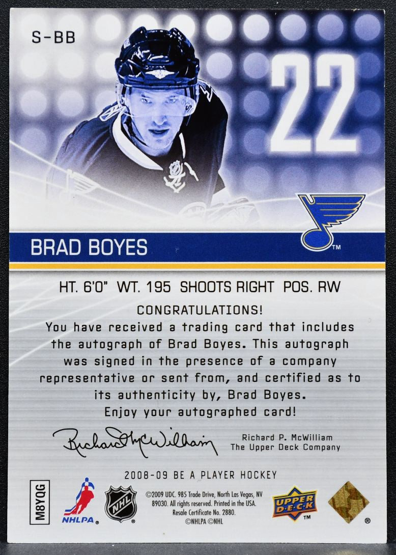 2008-09 Upper Deck Be a Player Signatures Brad Boyes S-BB Blues Auto 1694