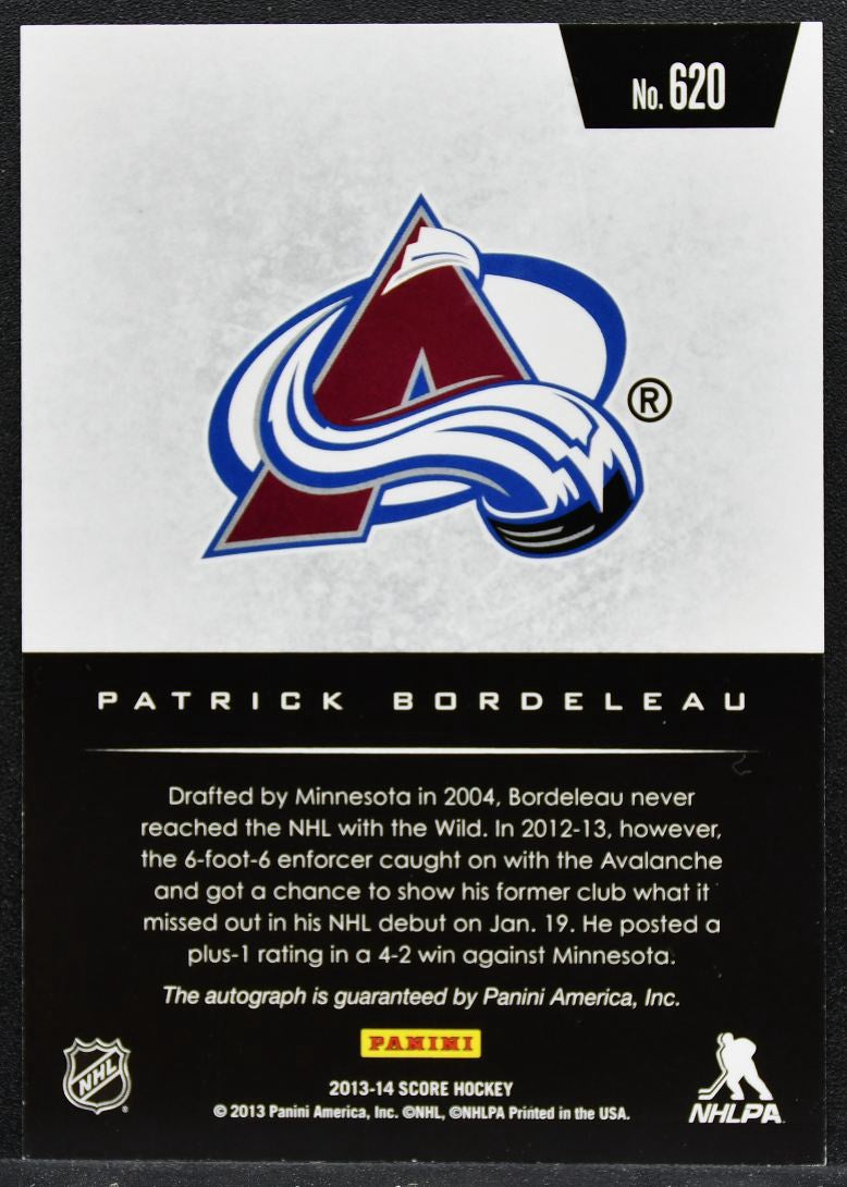 2013-14 Score Hot Rookie Signatures Patrick Bordeleau 620 Avalanche RC Auto 1627