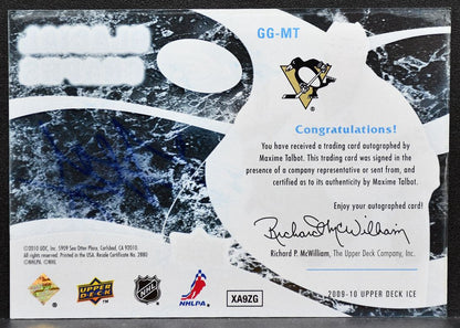 2009-10 Upper Deck Ice Glacial Graphs Maxime Talbot GG-MT Penguins Auto 8988
