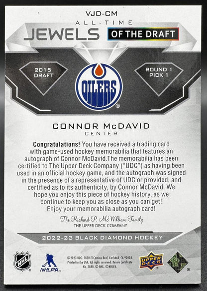 2022-23 Upper Deck Black Diamond Veteran Jewels of the Draft Auto Patch Connor McDavid VJD-CM Edmonton Oilers Auto Patch