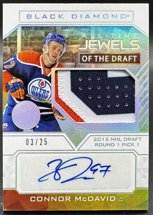 Écusson autographié Connor McDavid VJD-CM des Oilers d'Edmonton, collection « Vétérans Joyaux du repêchage » Upper Deck Black Diamond 2022-23