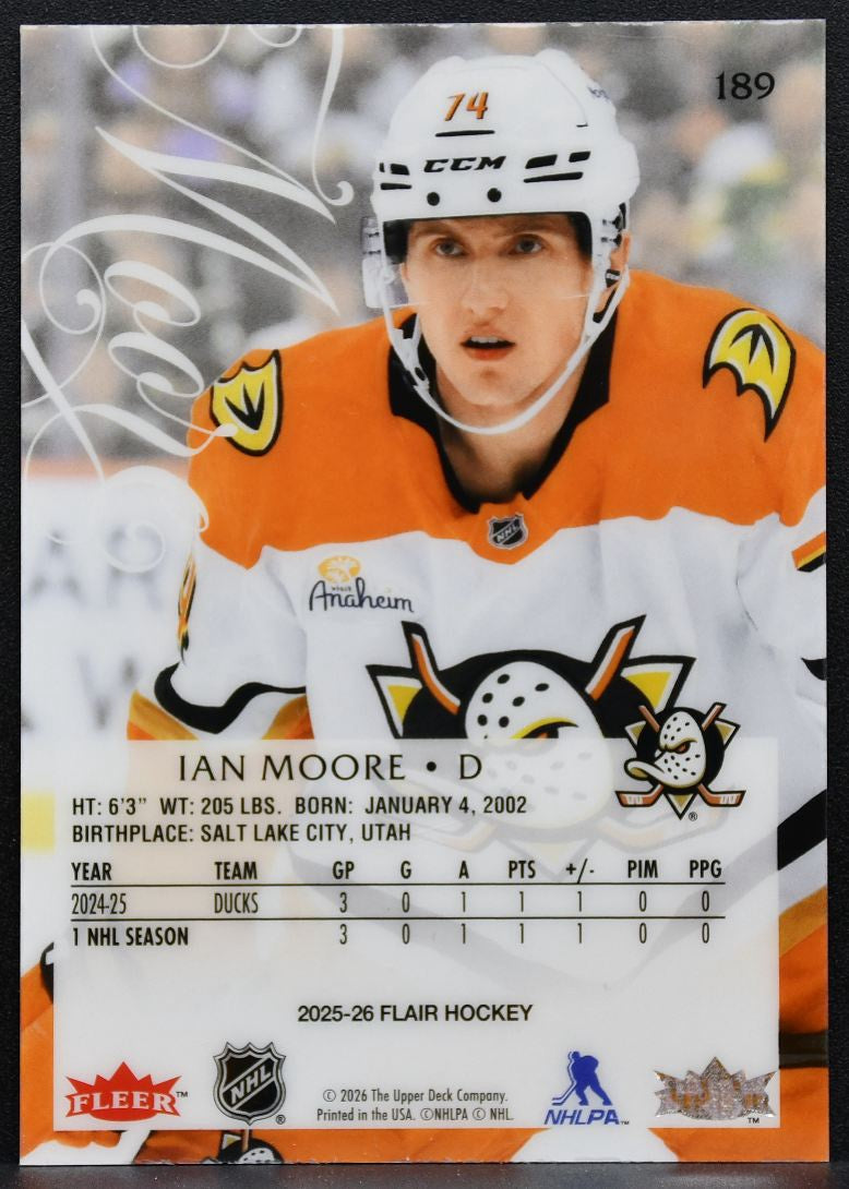 2025-26 Flair Ian Moore 189 Anaheim Ducks RC 4438
