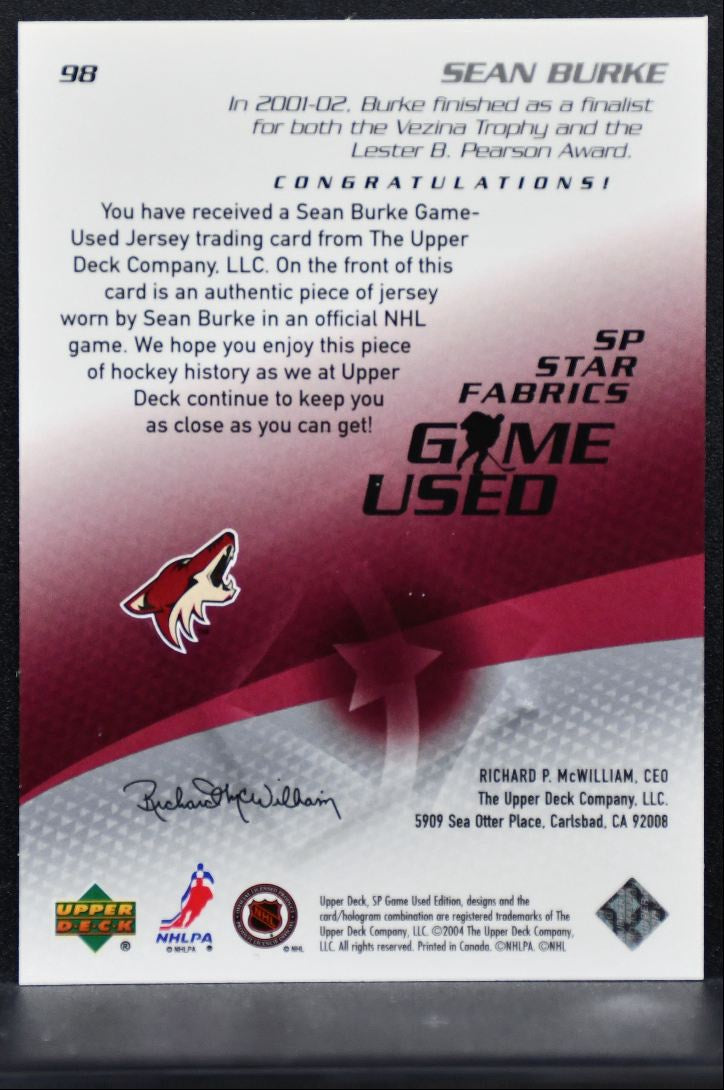 2004-05 SP Game Used Star Fabrics Sean Burke 98 Phoenix Coyotes Jersey 4657