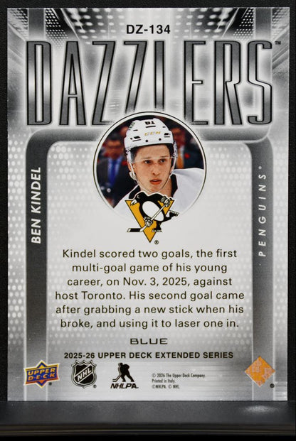 2025-26 Upper Deck Extended Series Dazzlers Blue Ben Kindel DZ-134 Penguins 0399
