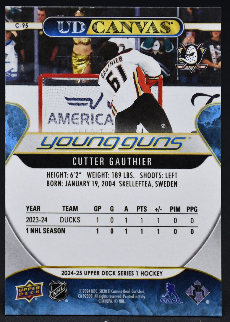 2024-25 UD Série 1 UD Canvas Young Guns Cutter Gauthier C-95 RC