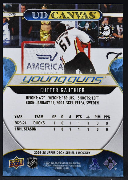 2024-25 UD Série 1 UD Canvas Young Guns Cutter Gauthier C-95 RC