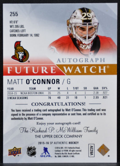 2015-16 SP Authentic Future Watch Auto Matt O'Connor RC Auto 936/999 9649
