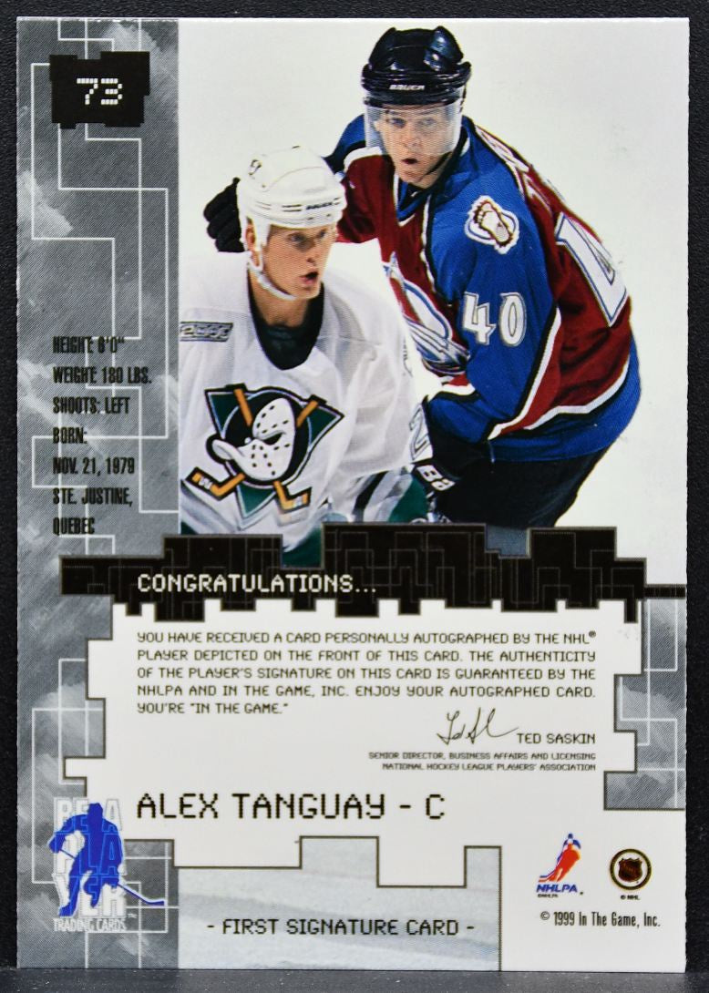 1999-100 ITG Millenium Signature Series Alex Tanguay 73 Avalanche Auto 9912