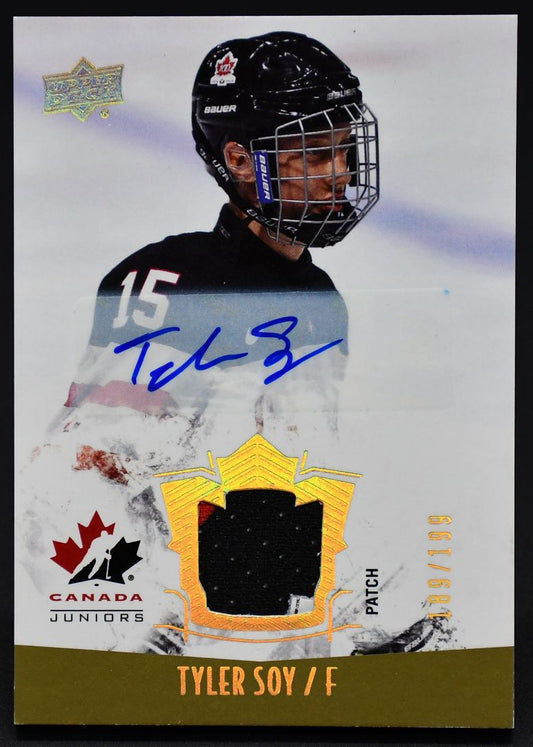 2015-16 UD Team Canada Juniors Autograph Patch Tyler Soy 138 Auto 189/199 Patch