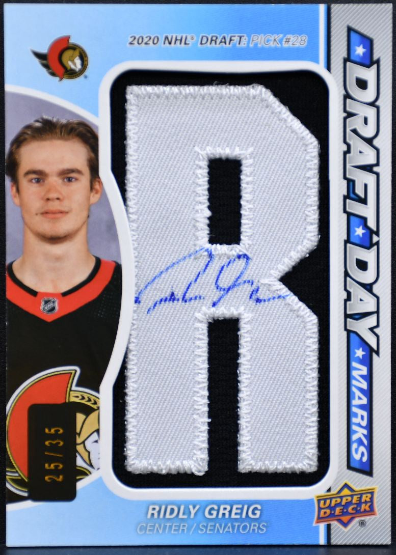 2023-24 SP Game Used Draft Day Marks Ridly Greig Senators RC Auto 25/35 5417