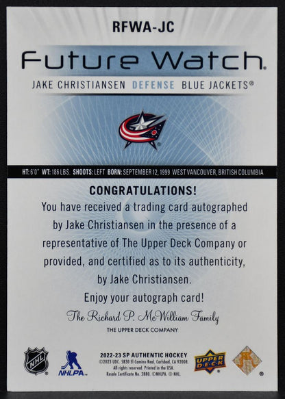 2022-23 SP Authentic 12-13 Retro Christiansen Blue Jackets RC Auto 380/699 9185