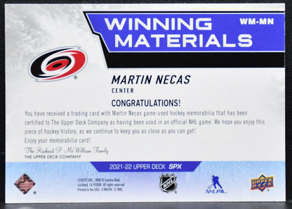 2021-22 SPx Winning Materials Martin Necas WM-MN Carolina Hurricanes Jersey 7850