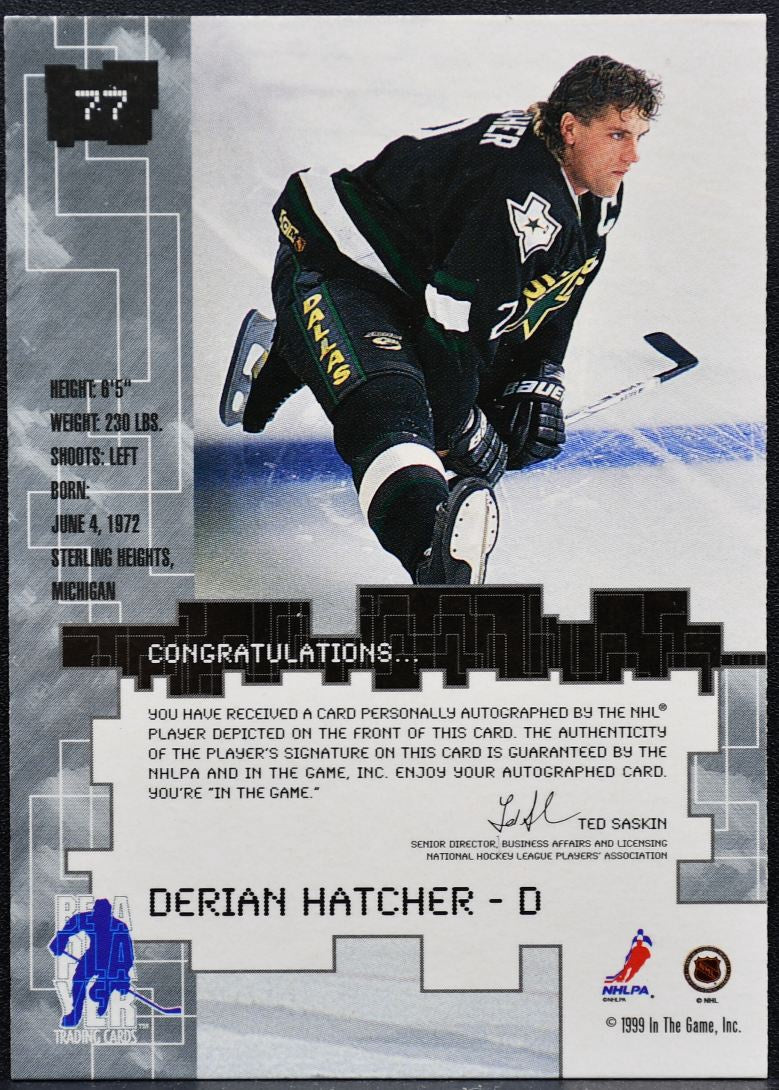 1999-100 Be A Player Millennium Signature Series Derian Hatcher 77 Auto 3200