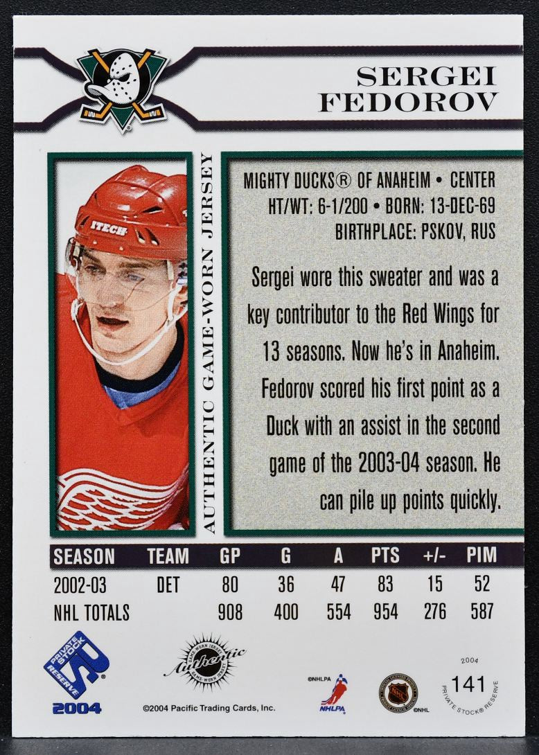 2003-04 Pacific Private Stock Reserve Patch Variation Sergei Fedorov Patch 1465