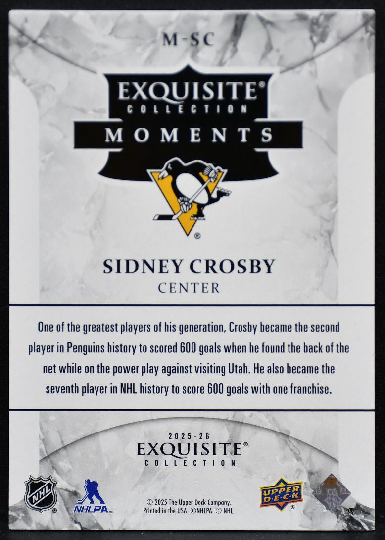 2025-26 UD Black Diamond Collection Moments Gold Crosby Penguins 14/49 4166