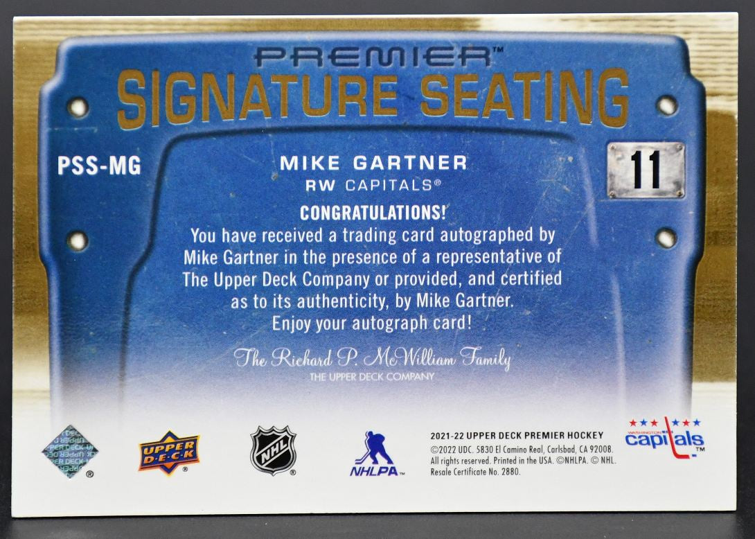 2021-22 UD Premier Mike Gartner PSS-MG Washington Capitals Auto 3/5