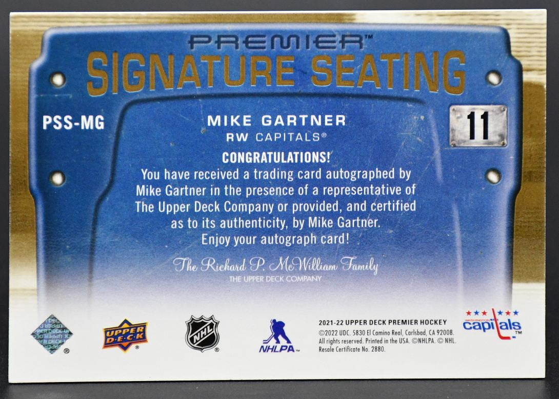 2021-22 UD Premier Mike Gartner PSS-MG Washington Capitals Auto 3/5