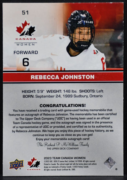 2023-24 UD Team Canada Juniors Premium Autograph Rebecca Johnston 6 RC /175