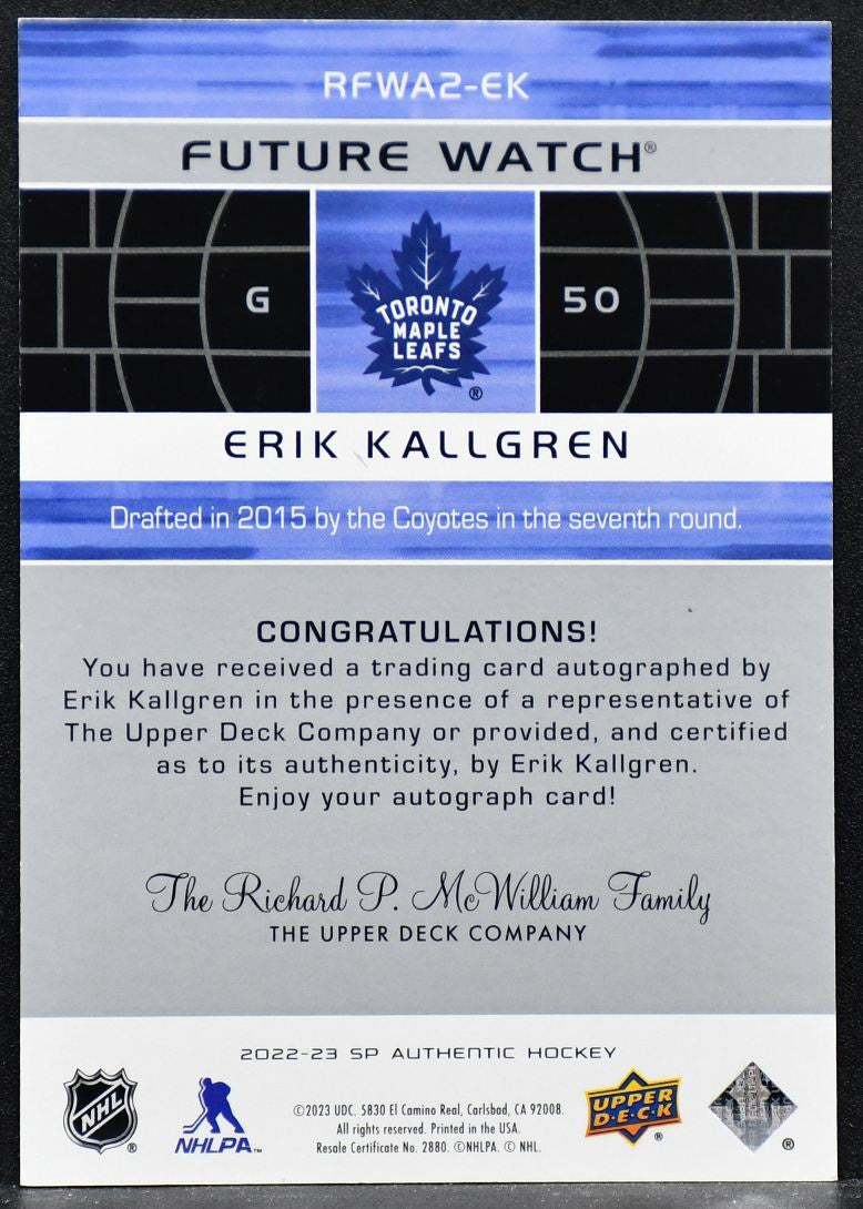 2022-23 SP Authentic 2002-03 Future Watch Erik Kallgren RFWA2-EK  RC Auto 399