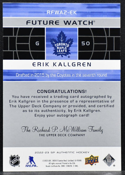 2022-23 SP Authentic 2002-03 Future Watch Erik Kallgren RFWA2-EK  RC Auto 399