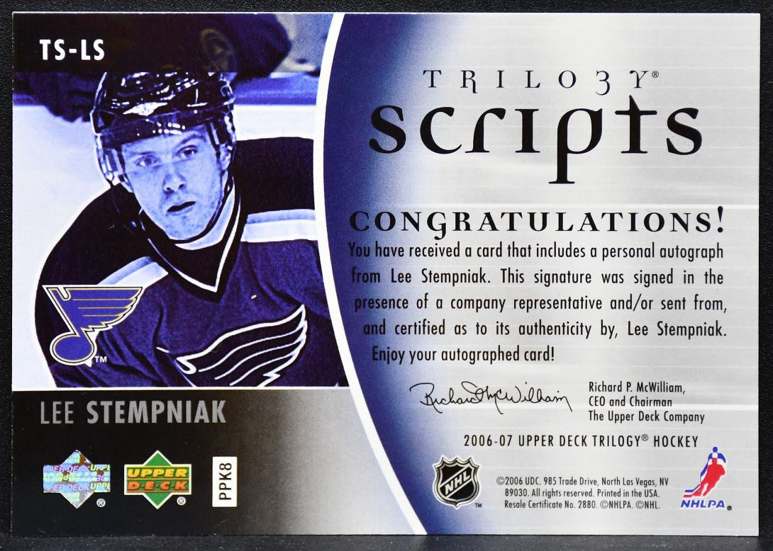 2006-07 Upper Deck Trilogy Scripts Lee Stempniak TS-LS St. Louis Blues Auto 2001