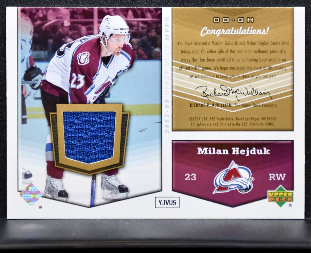 2007-08 UD MVP One on One Dual Memorabilia Gaborik/Hejduk Jersey 5869
