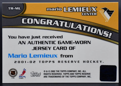 2001-02 Topps Reserve Jersey Relic Mario Lemieux TR-ML Jersey