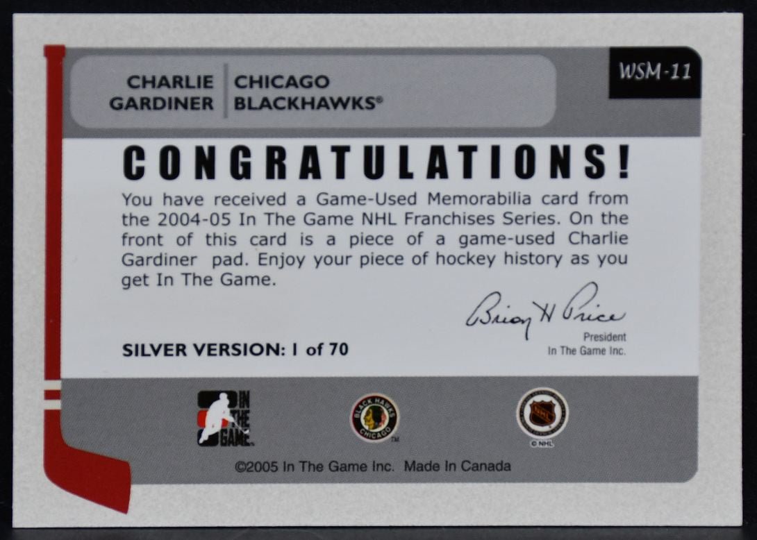 2004-05 ITG Franchises US West Memorabilia Gardiner Blackhawks Goalie Pad 3466
