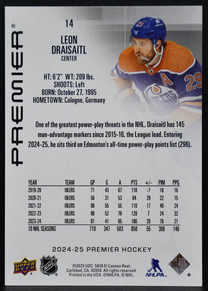 2024-25 Upper Deck Premier Leon Draisaitl 14 Edmonton Oilers 221/299 5500