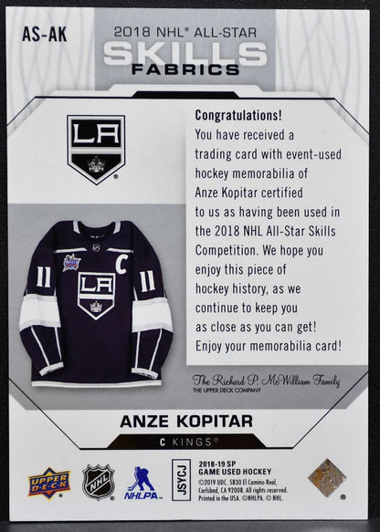 2018-19 SP Game Used 2018 NHL All-Star Skills Fabrics Anze Kopitar Jersey 9985