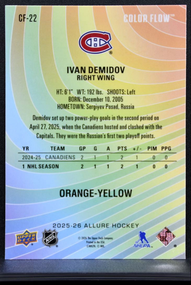 2025-26 UD Allure Color Flow Rookie Orange-Yellow Ivan Demidov Canadiens RC 9423