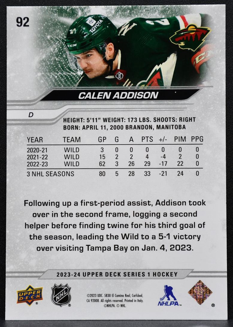 2008-09 Upper Deck Series 1 Red Outburst Calen Addison 92 Wild 24/25 1655