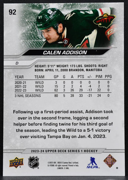 2008-09 Upper Deck Series 1 Red Outburst Calen Addison 92 Wild 24/25 1655