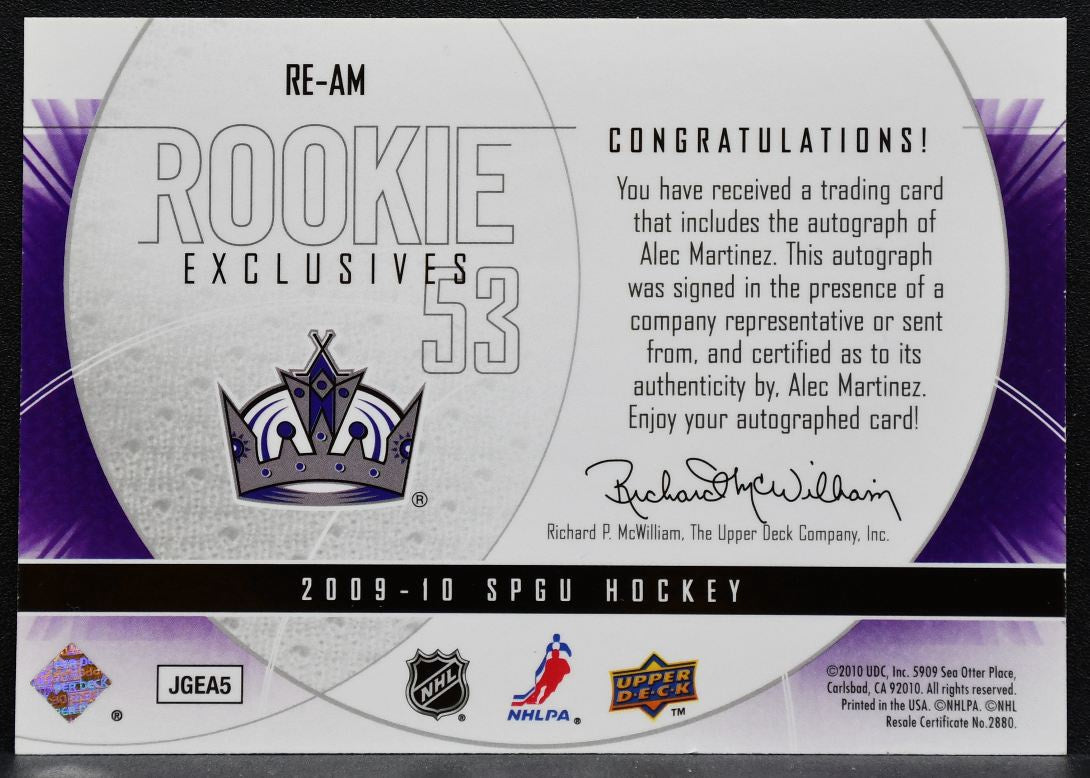 2009-10 SP Game Used Rookie Exclusives Autographs Martinez RC Auto 050/100 7073