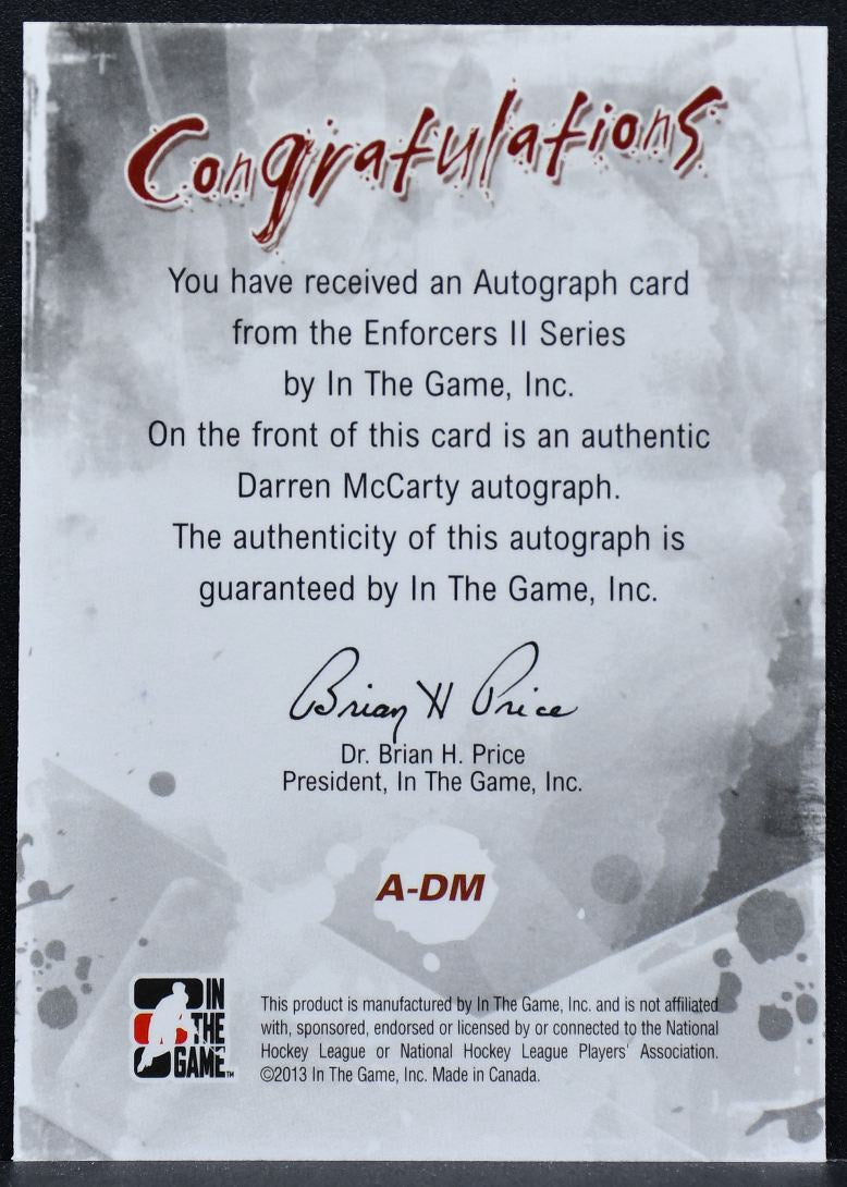 2013-14 In The Game Enforcers II Autograph Darren McCarty A-DM Auto 9644