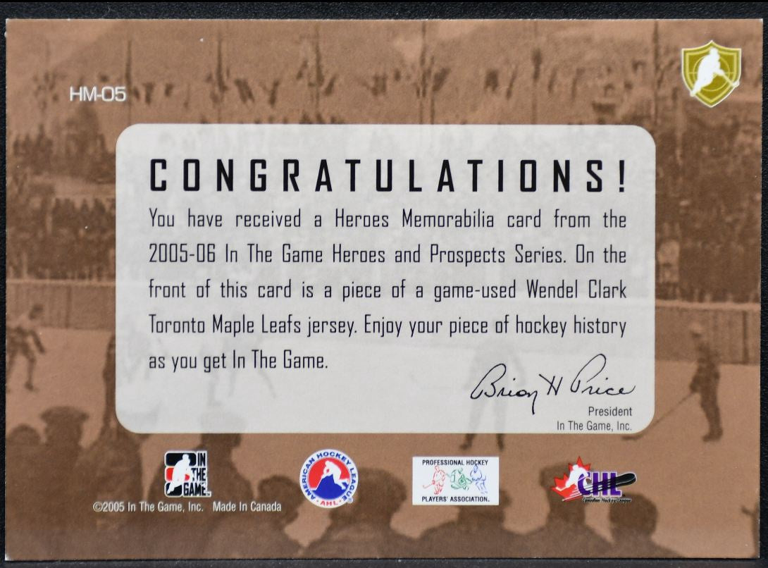 2005-06 ITG Heroes and Prospects Hero Memorabilia Clark Maple Leafs Jersey 0801