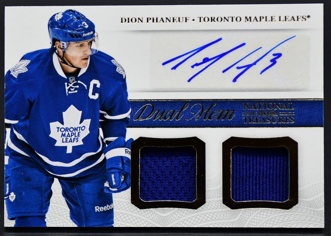 2013-14 Panini National Treasures Dual Mem Dion Phaneuf DM-DPH Auto Jersey