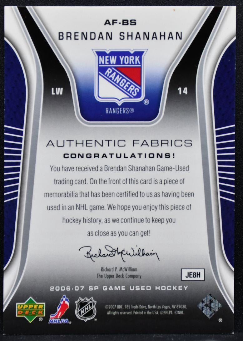2006-07 SP Game Used Authentic Fabrics Brendan Shanahan Rangers Jersey 3609