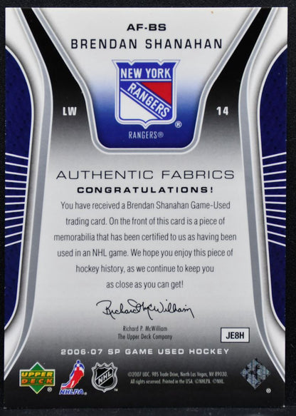 2006-07 SP Game Used Authentic Fabrics Brendan Shanahan Rangers Jersey 3609