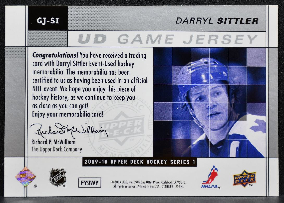 2009-10 UD Series 1 UD Game Jerseys Darryl Sittler GJ-SI Maple Leafs Jersey 0813