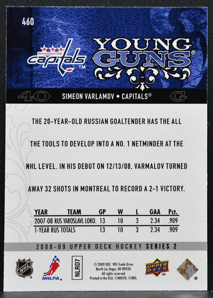 2008-09 Upper Deck Series 2 Young Guns Simeon Varlamov 460 Capitals RC 7714