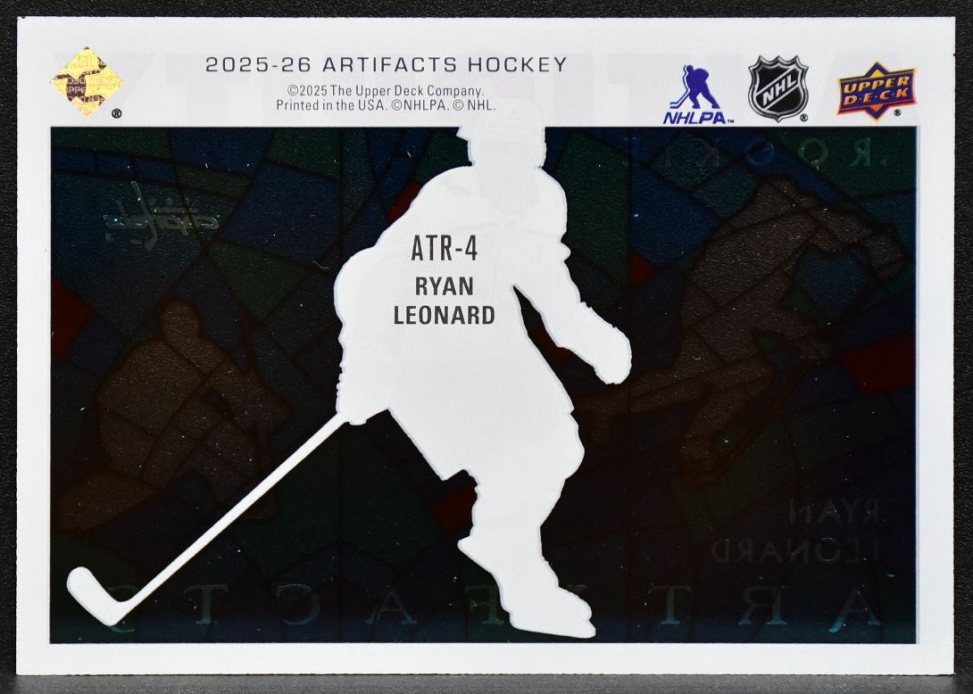 2025-26 UD Artifacts Antiquity Rookie Ryan Leonard ATR-4 Capitals RC 6924
