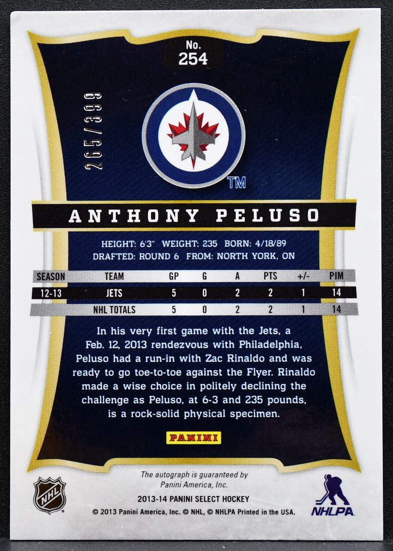2013-14 Panini Select Rookie Auto Anthony Peluso 254 Jets RC Auto 265/399 0536