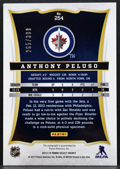 2013-14 Panini Select Rookie Auto Anthony Peluso 254 Jets RC Auto 265/399 0536