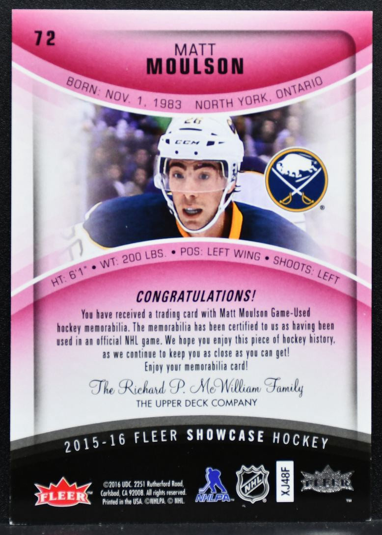 2015-16 Fleer Showcase Jersey Red Glow Matt Moulson 72 Sabres 62/99 Jersey 7737