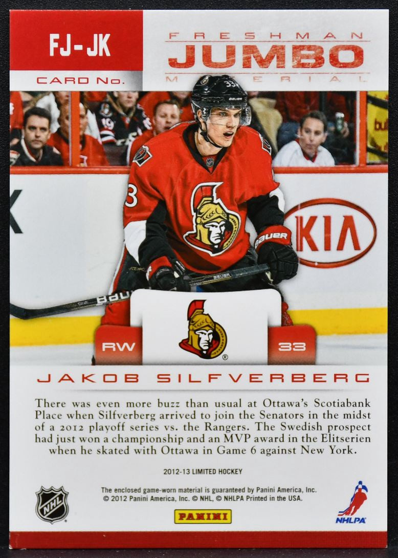 2012-13 Panini Freshman Jumbo  Silfverberg Senators RC 116/199 Jersey 3701